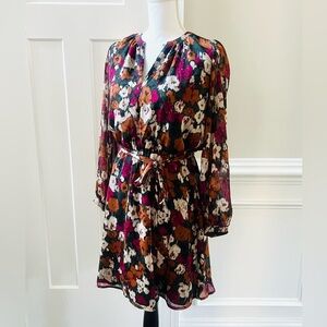 Banana Republic Tie Waist Fit & Flare Floral long sleeve Dress Size S